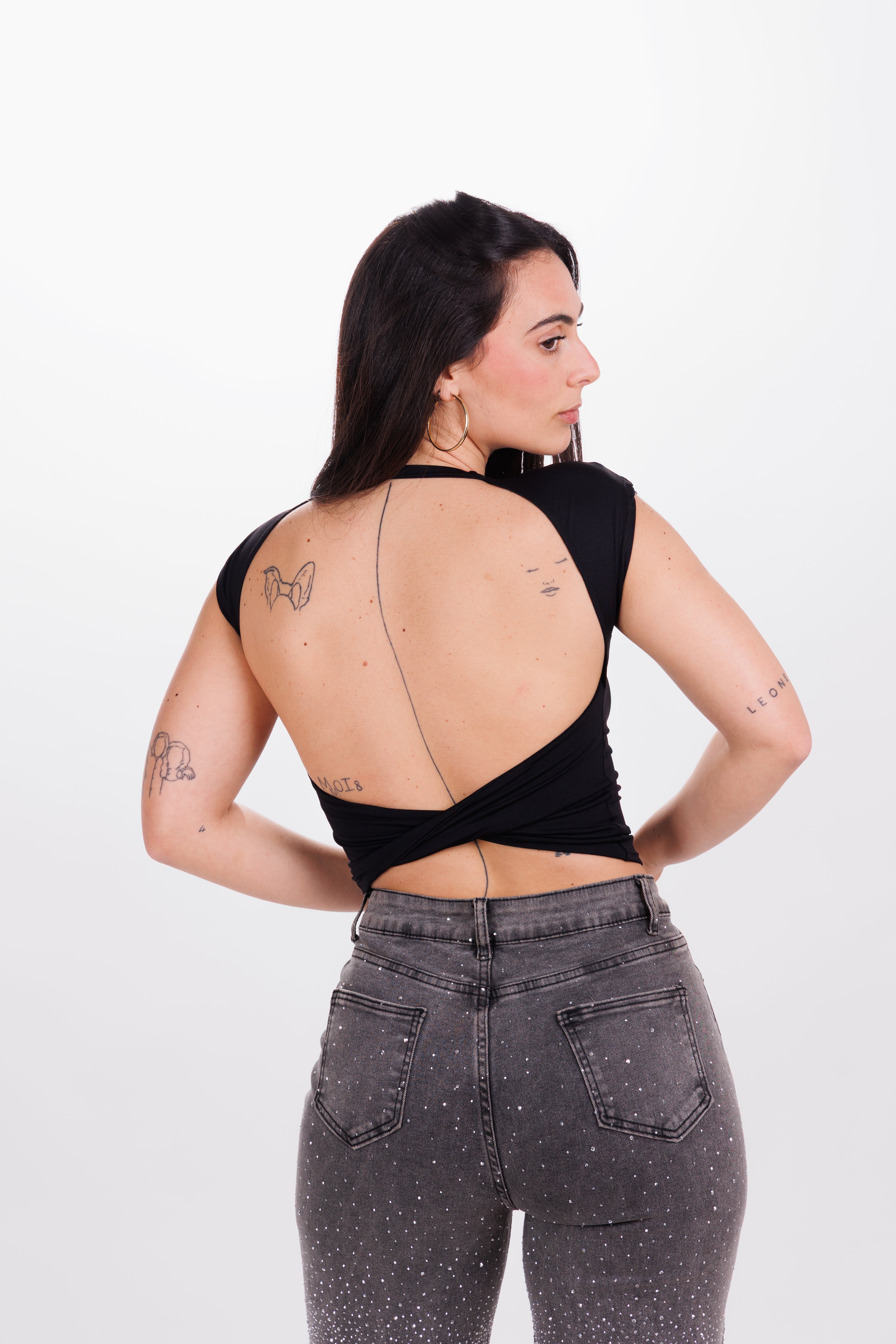 T-shirt Backless tee nero