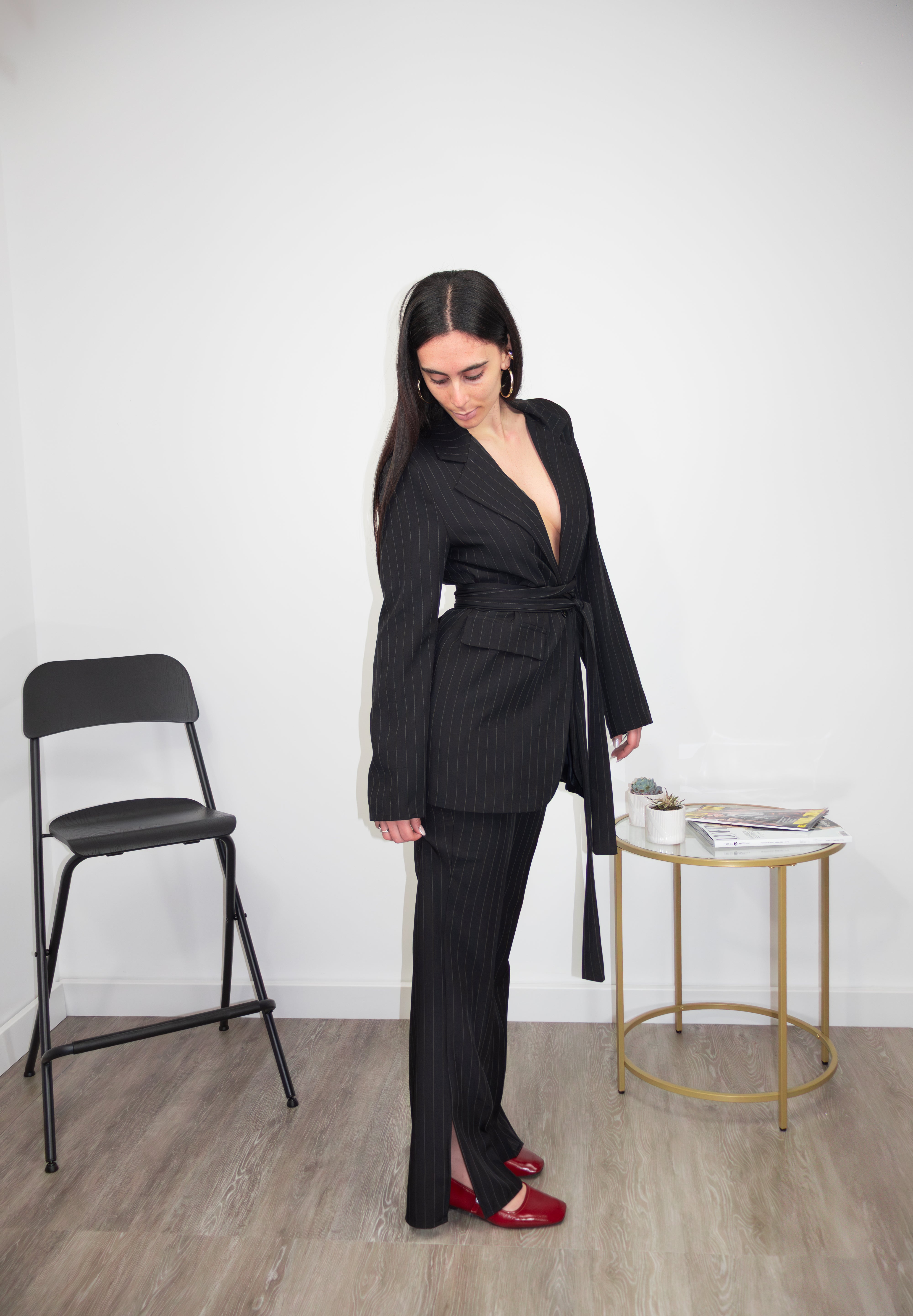 Tailleur gessato nero