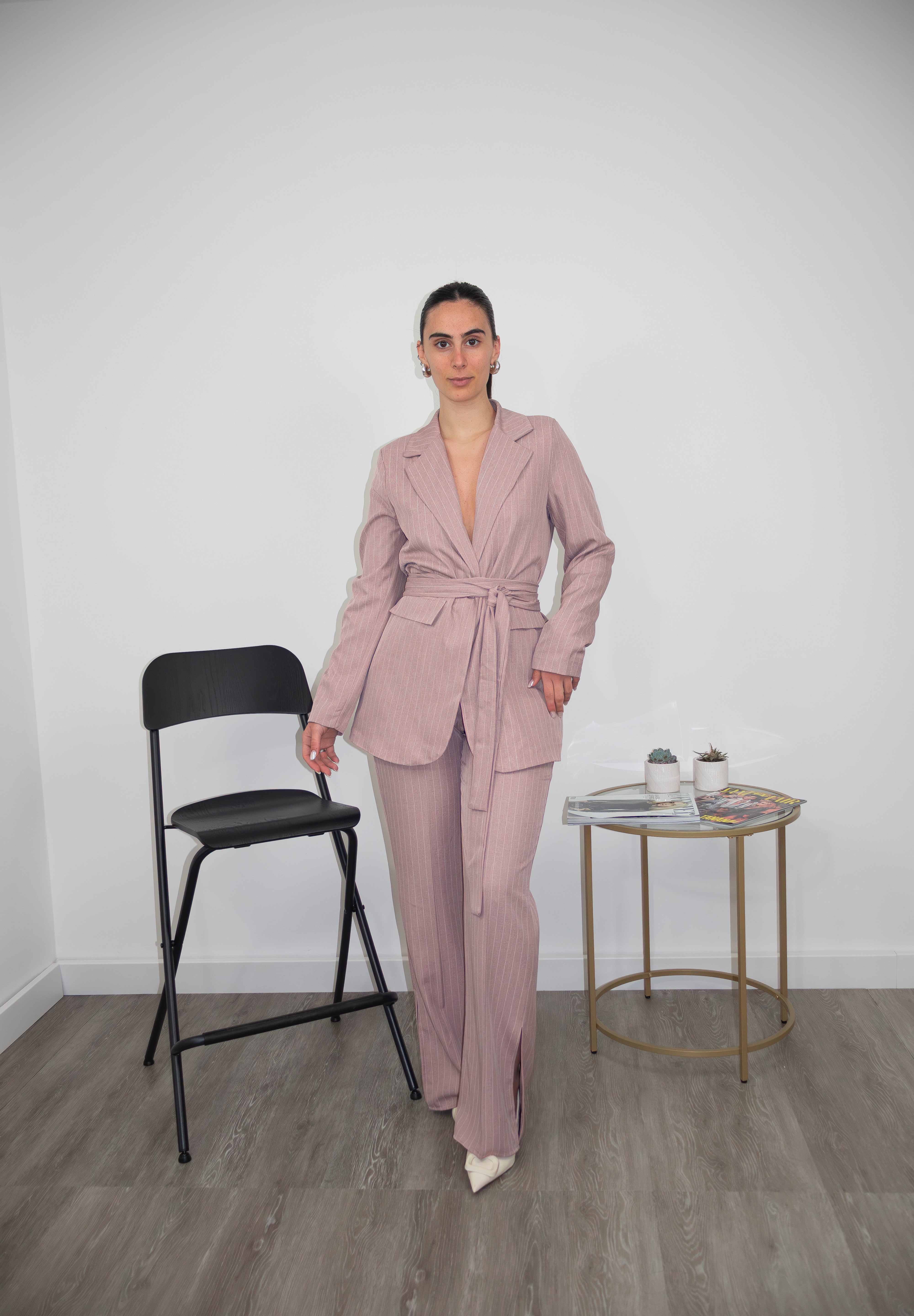 Tailleur gessato rosa