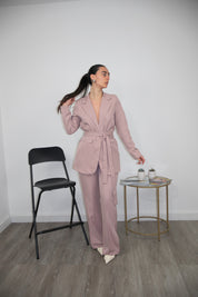 Tailleur gessato rosa
