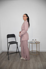 Tailleur gessato rosa